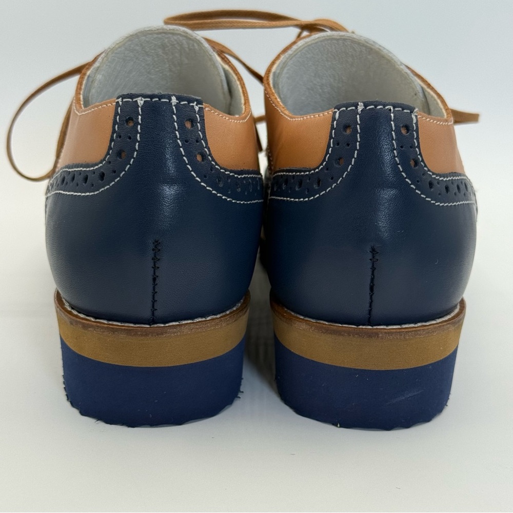Girotti Wingtip Oxford #2219 Brogue Navy Tan White Leather Size 41 (8.5 US) - Picture 5 of 17